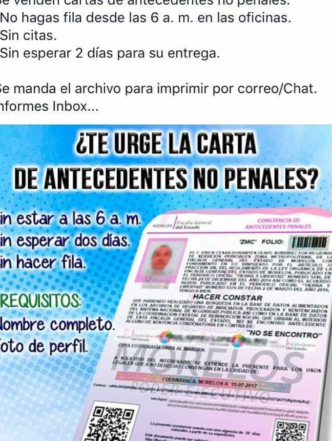 carta de antecedentes no penales en morelos