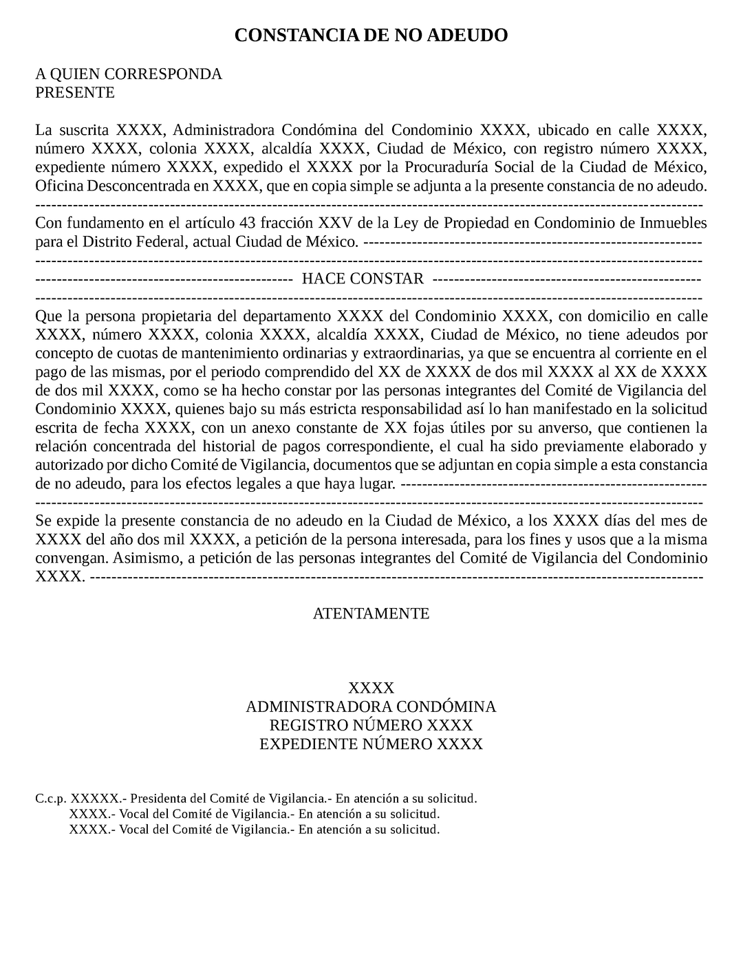 certificado de no adeudo de cuotas de mantenimiento de areas verdes