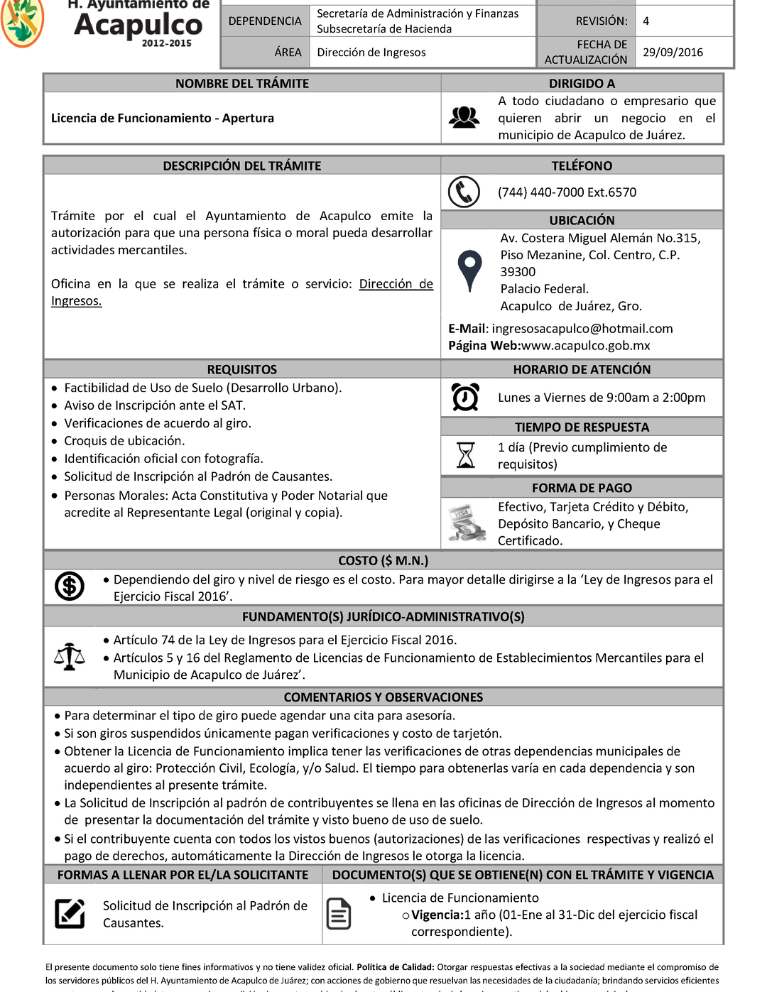 requisitos legales para la apertura de un negocio en acapulco