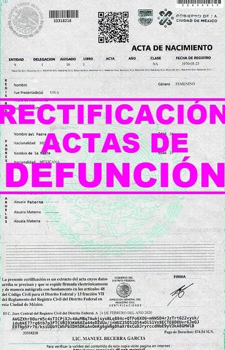 requisitos para rectificar actas de defuncion que se necesita