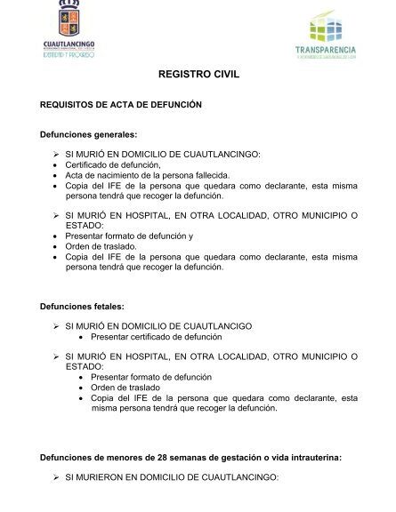 requisitos para registrar acta de defuncion de adulto