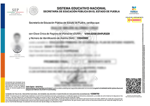 Certificado de Secundaria Puebla